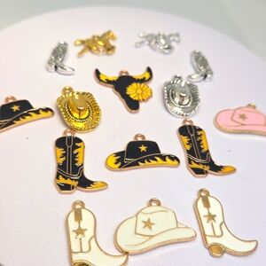 Western Charm Set - Gold, Black, White, Pink.  15 Charms.